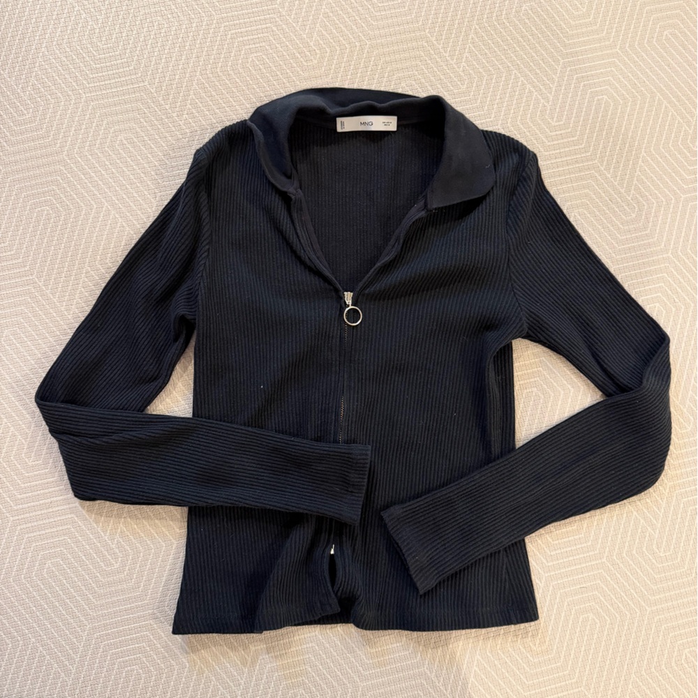 Mango Black Ribbed Knit Sweater
